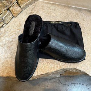 Beckett Simonon Mens Pebble Black Leather Slippers Size 11